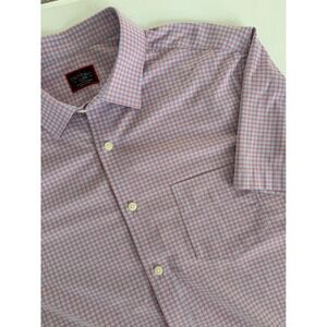UNTUCKit Mens XL Regular Red Blue Gingham Check Short Sleeve Button Down Shirt